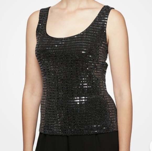 Alex Evenings Tops - Alex Evenings Women Black Metallic Sequined Scoop-Neckline Top Plus Size 1X